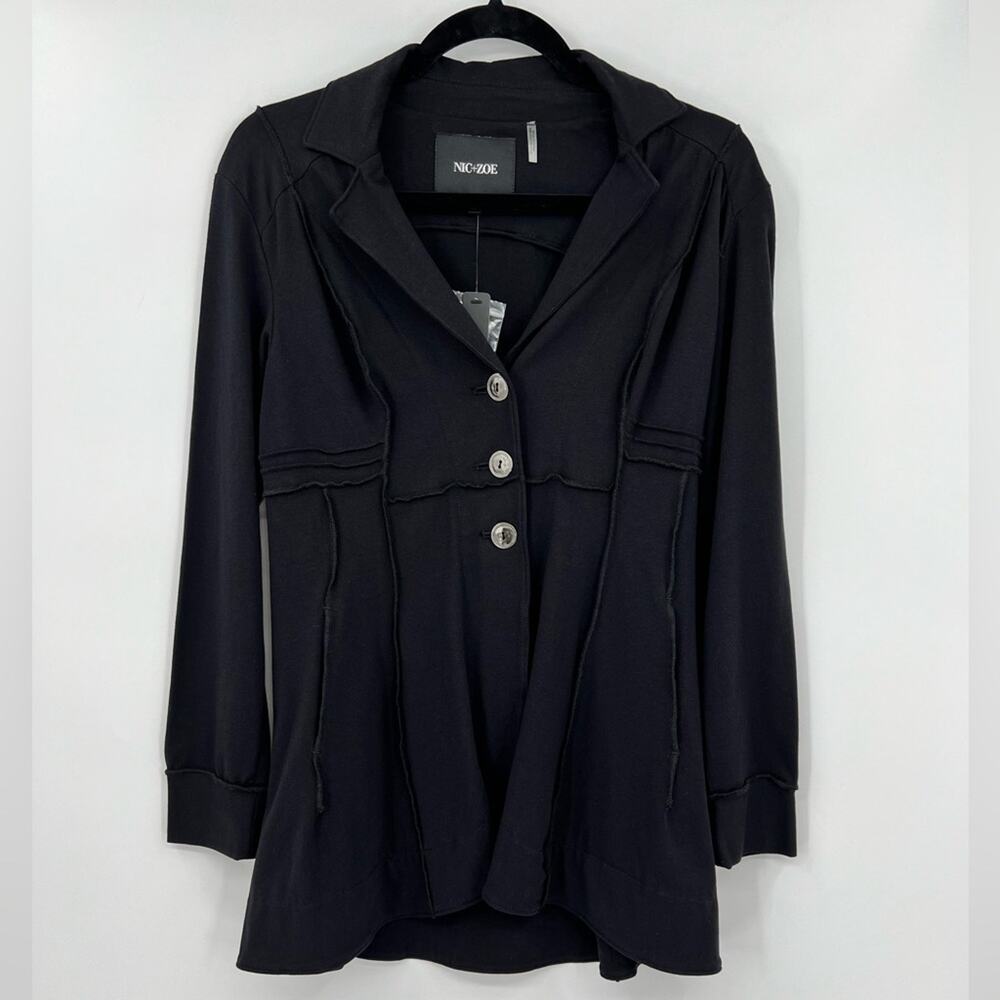 🆕 NWT Nic+Zoe Three Button Seamed Riding Jacket Blazer Petite Black Onyx PP